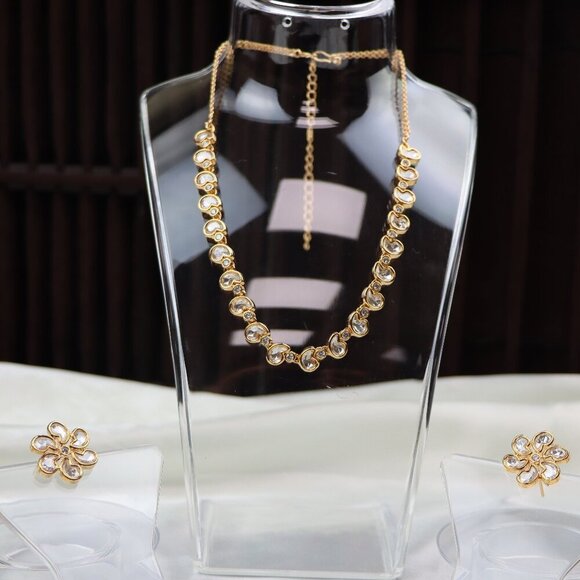 Elegant Brass Kundan Necklace & Earrings Set, JP42 - Picture 1 of 12